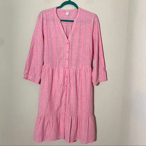 Old Navy Linen Blend Button Down Striped Dress
